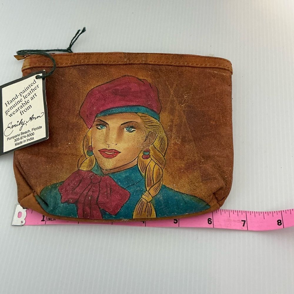 Emily Ann Of Boca Raton Handpainted Leather Cosmetic Bag Vintage NWT - Picture 3 of 6